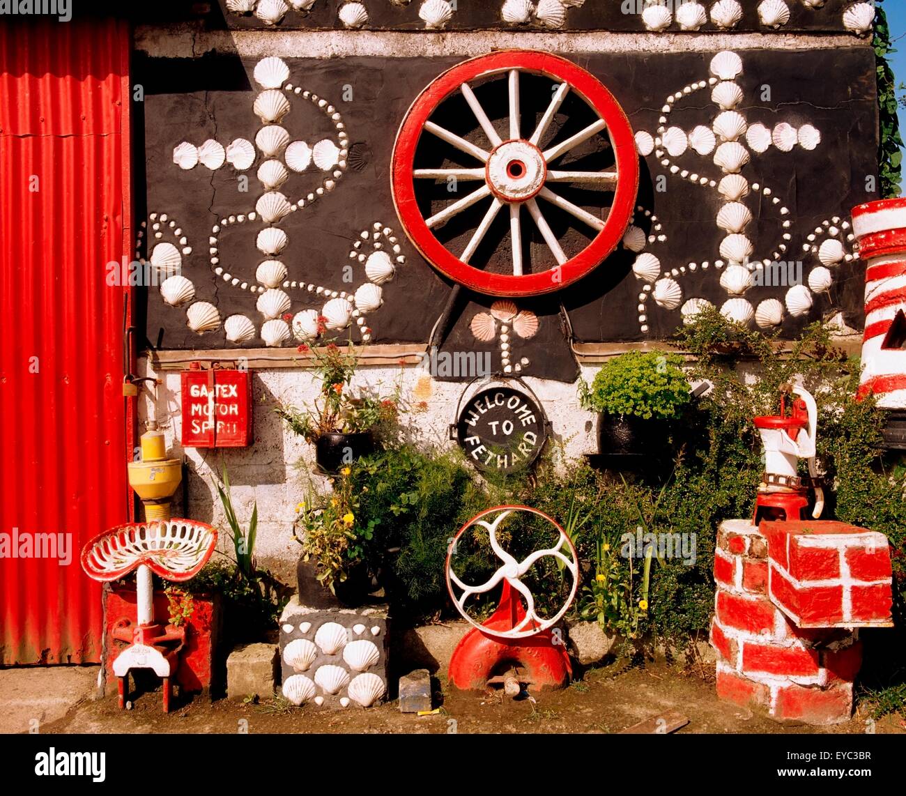 O'learys Garage, Fethard, Co Wexford, Ireland; Decorated Garage Stock