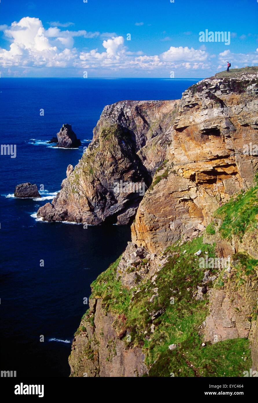 Arranmore Island, County Donegal, Ireland; Hiker On Coastal Cliff Stock