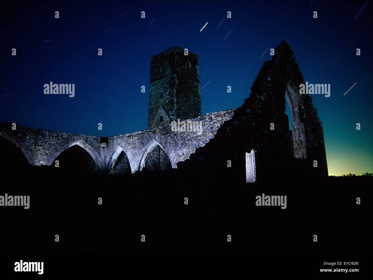Killcrea Priory, County Cork, Ireland; Ancient Abbey At Night Stock Photo