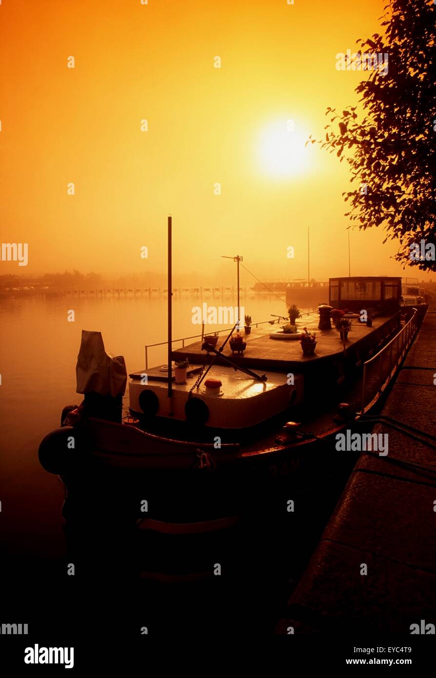 River Shannon, Athlone, County Westmeath, Ireland; Canal Barge Stock