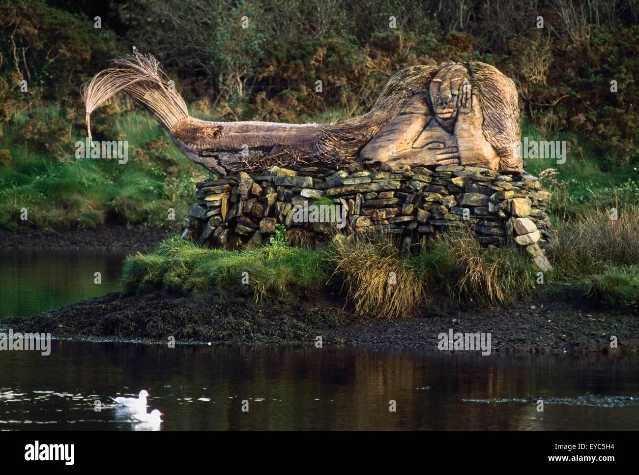 Ballydehob, Co Cork, Ireland; Mermaid Sculpture In A River Stock Photo