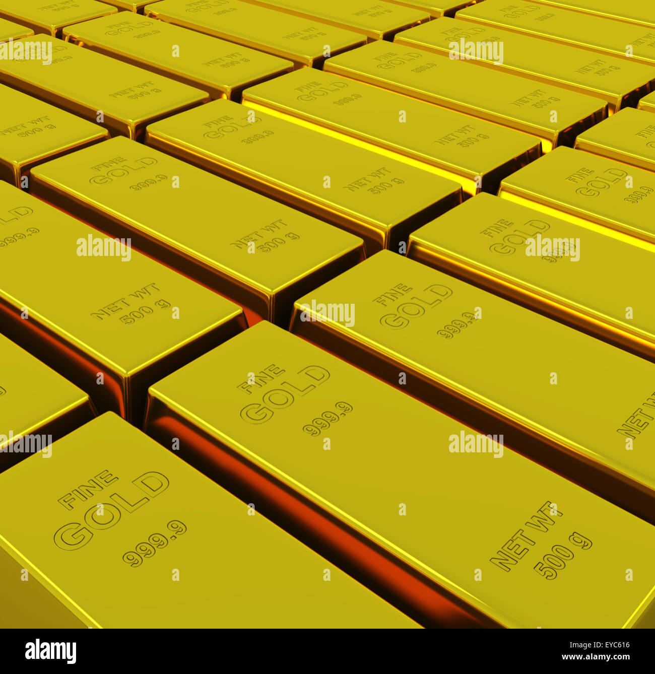 Gold ingots with depth of field Stock Photo