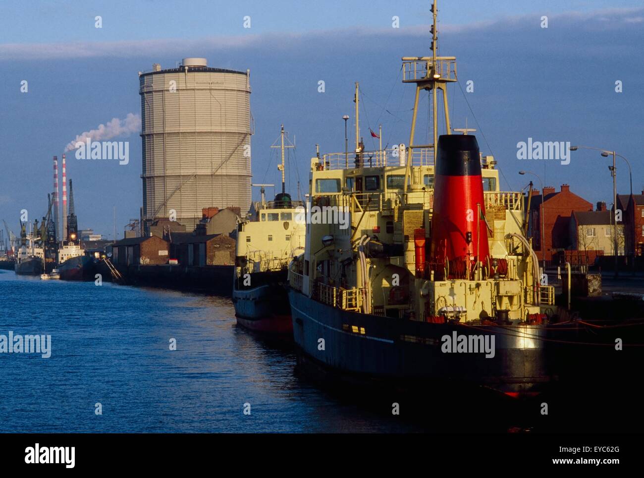 Dublin, Co Dublin, Ireland; M.V. Miranda Guinness Ship And Gasometer Stock Photo