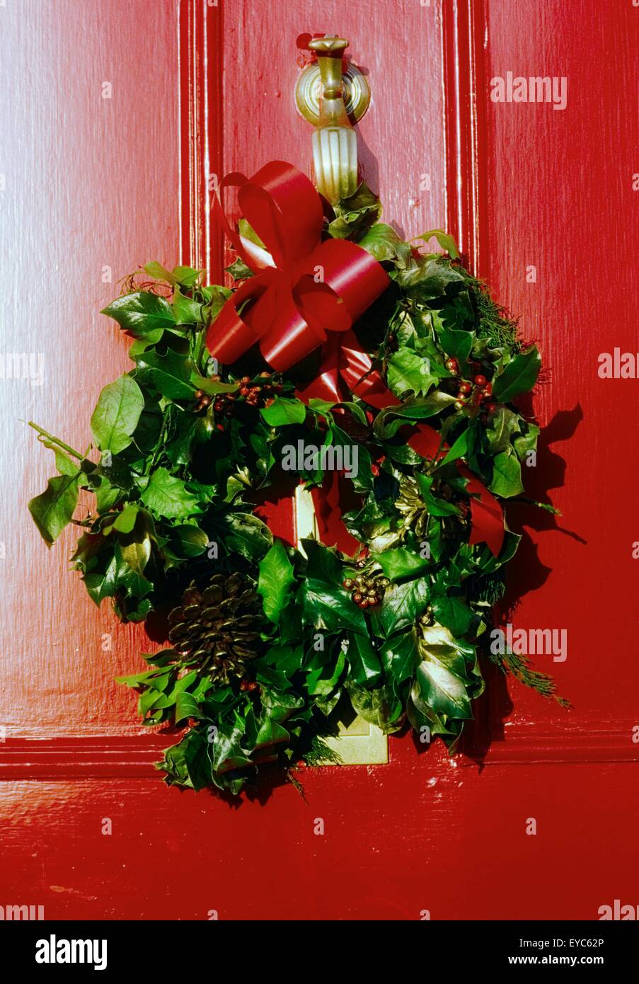 Wreath On Georgian Door; Christmas Decoration Stock Photo