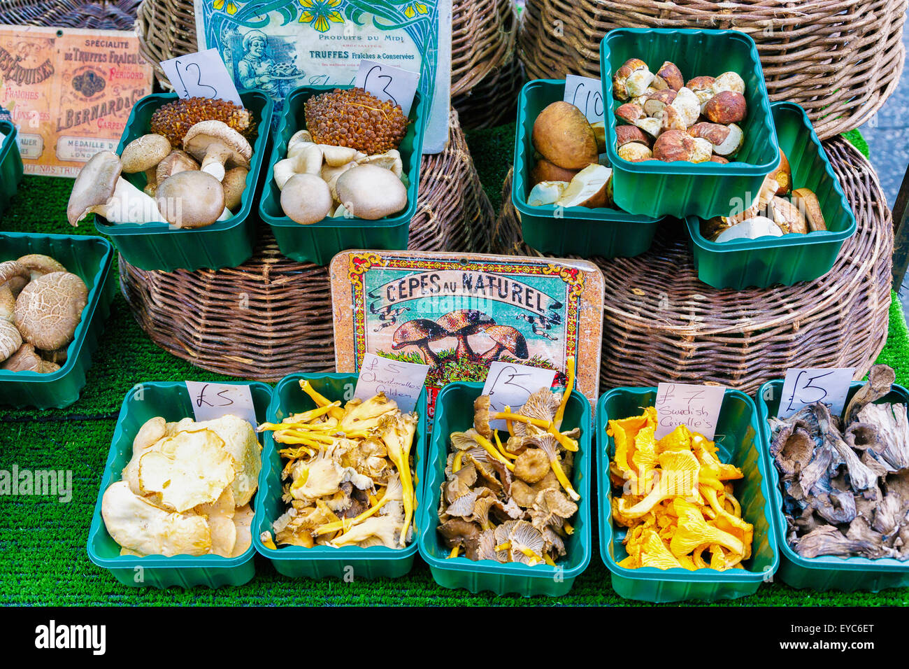 Mushrooms. Portobello Road Market. London, England, United Kingdom, Europe. Stock Photo