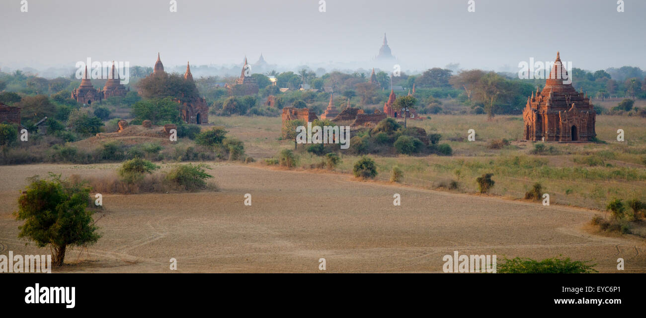 Evening Light with the Pagodas of Bagan, Myanmar Stock Photo