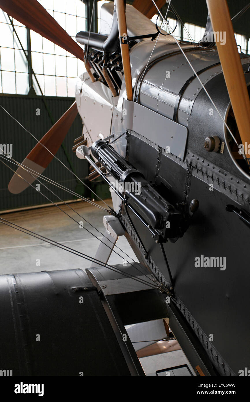Machine guns on a WW1 biplane synchronized to fire through the