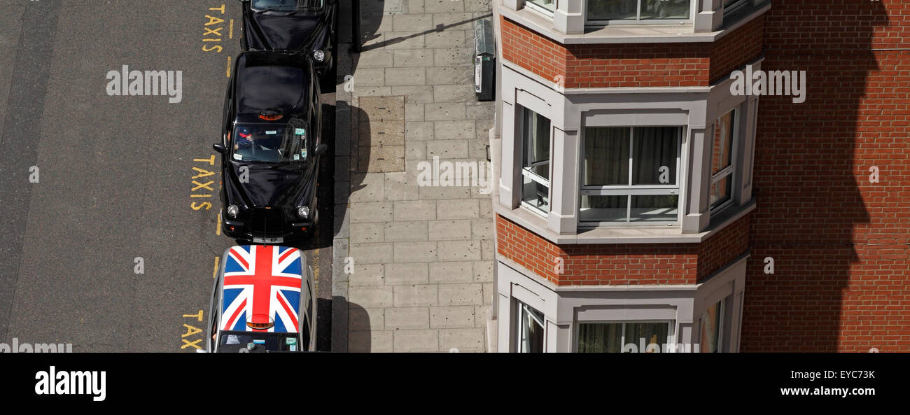 london taxi cab rank union jack roof Stock Photo