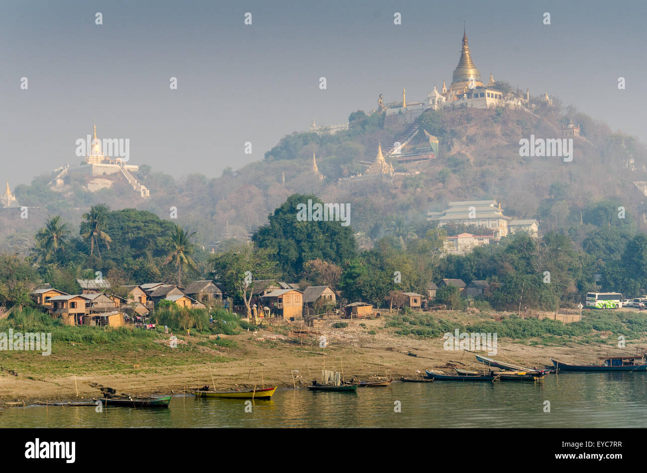 Approaching Mandalay in the Morning from Ayarwaddy River, Myanmar, Burma Stock Photo