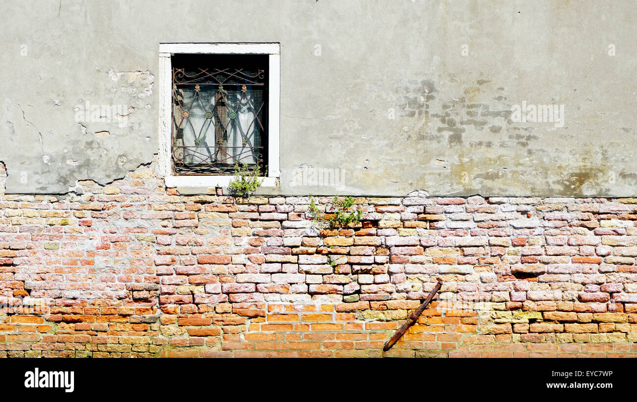 window and ancient decay wall half brick wall building architecture in
