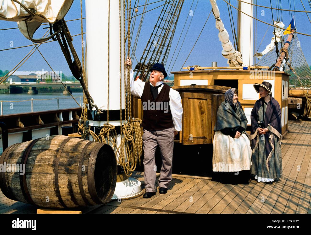 Dunbrody Famine Ship, New Ross, Co Wexford, Ireland; Actors Aboard A Replica Of A 19Th Century Famine Ship Stock Photo