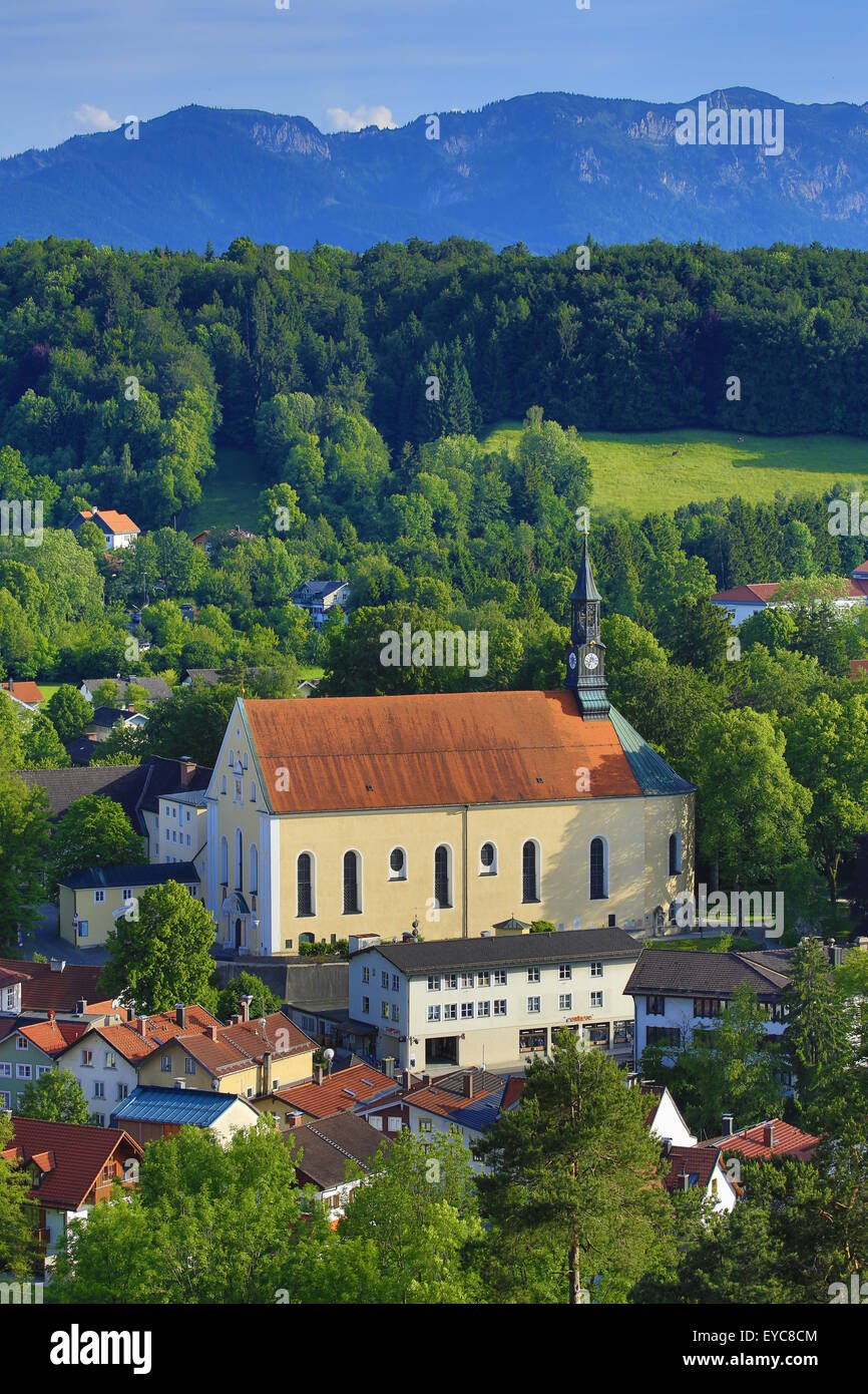 Holy Trinity Church, view from the Calvary, Bad Tölz, Upper Bavaria, Bavaria, Germany Stock Photo