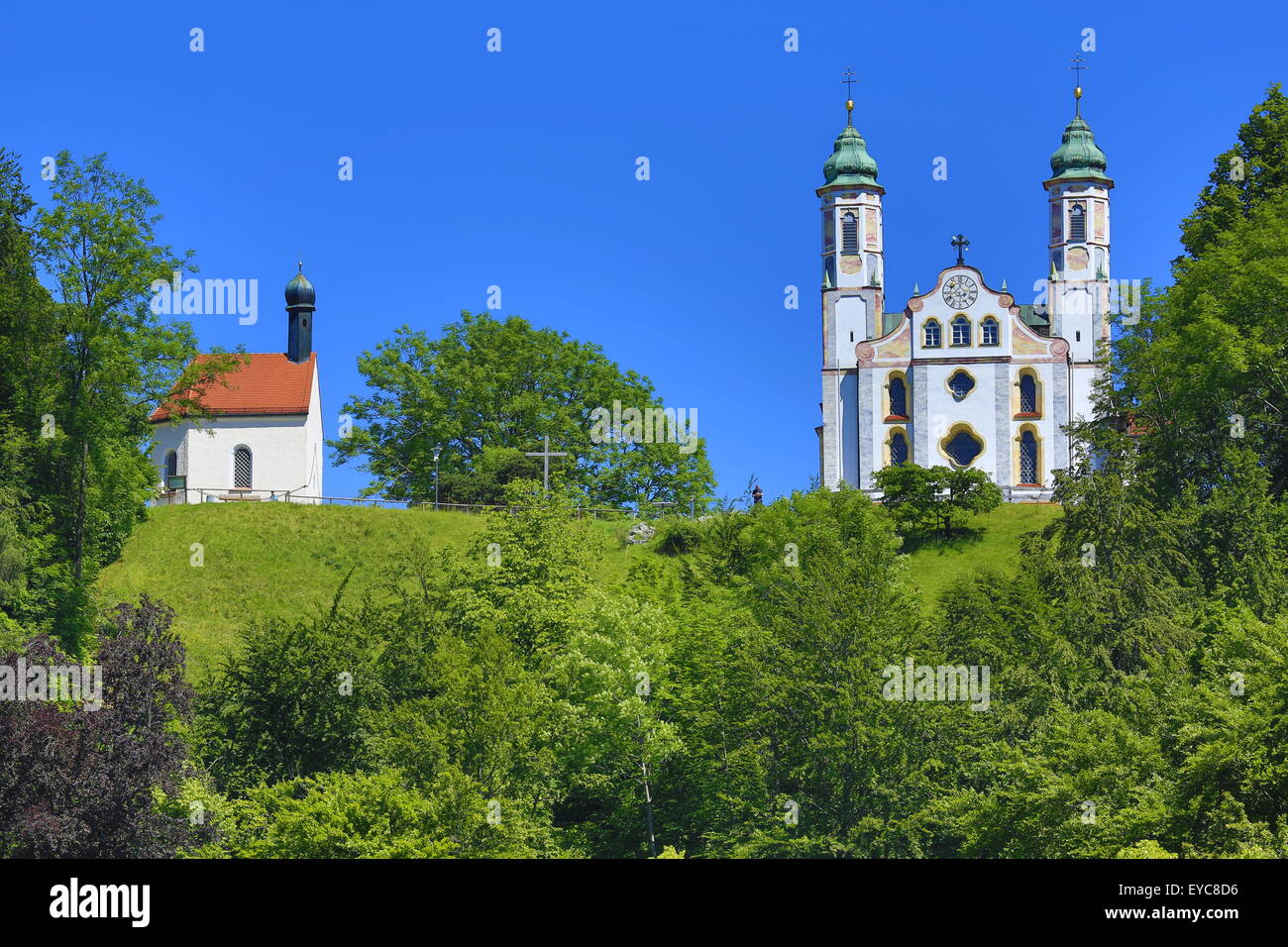 Holy Cross Church with Leonhard Chapel, Calvary, Bad Tölz, Upper Bavaria, Bavaria, Germany Stock Photo