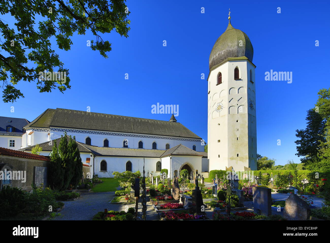 Münster Frauenwörth, monastery church, Frauenchiemsee island, Chiemsee, Upper Bavaria, Bavaria, Germany Stock Photo