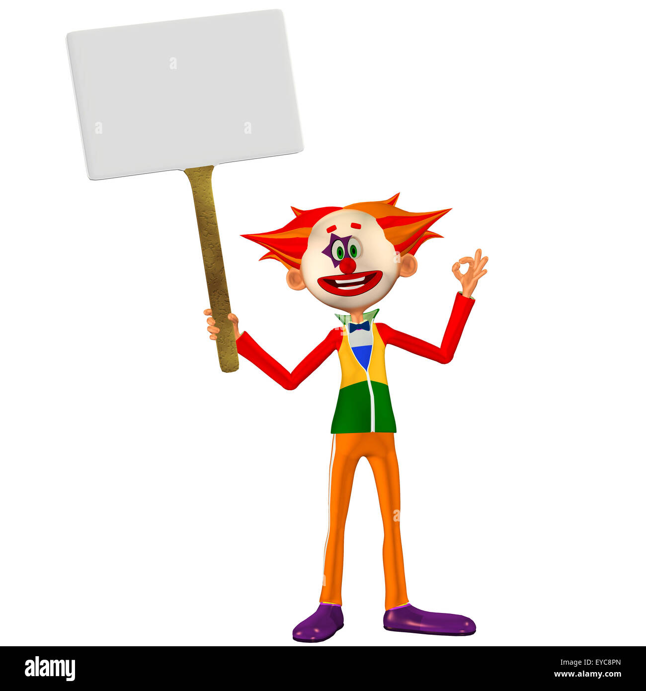 Illustration of a happy clown holding a sign isolated on a white ...