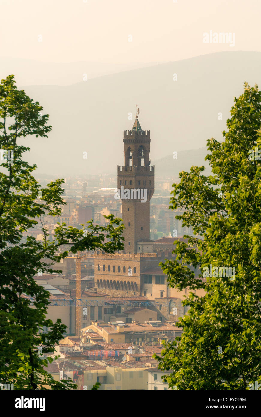 Palazzo Vecchio overlooking  Piazza della Signoria. Florence, Italy. Stock Photo