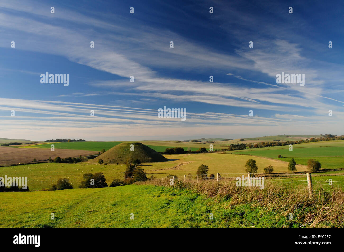 Silbury Hill, Wiltshire, part of the Avebury world heritage site. Stock Photo