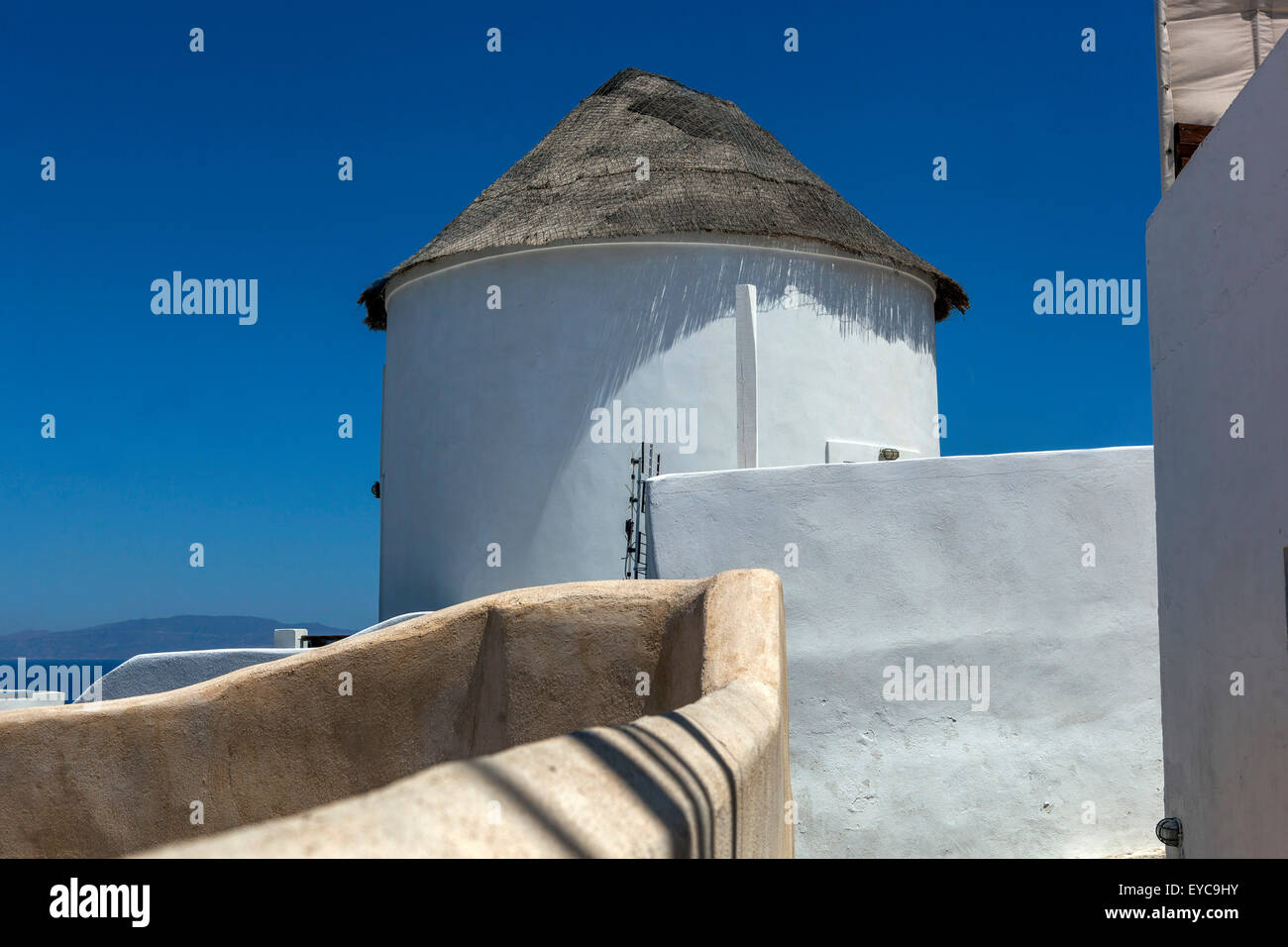 Windmill in Oia, Santorini, Cyclades, Greek Islands, Greece, Europe Stock Photo