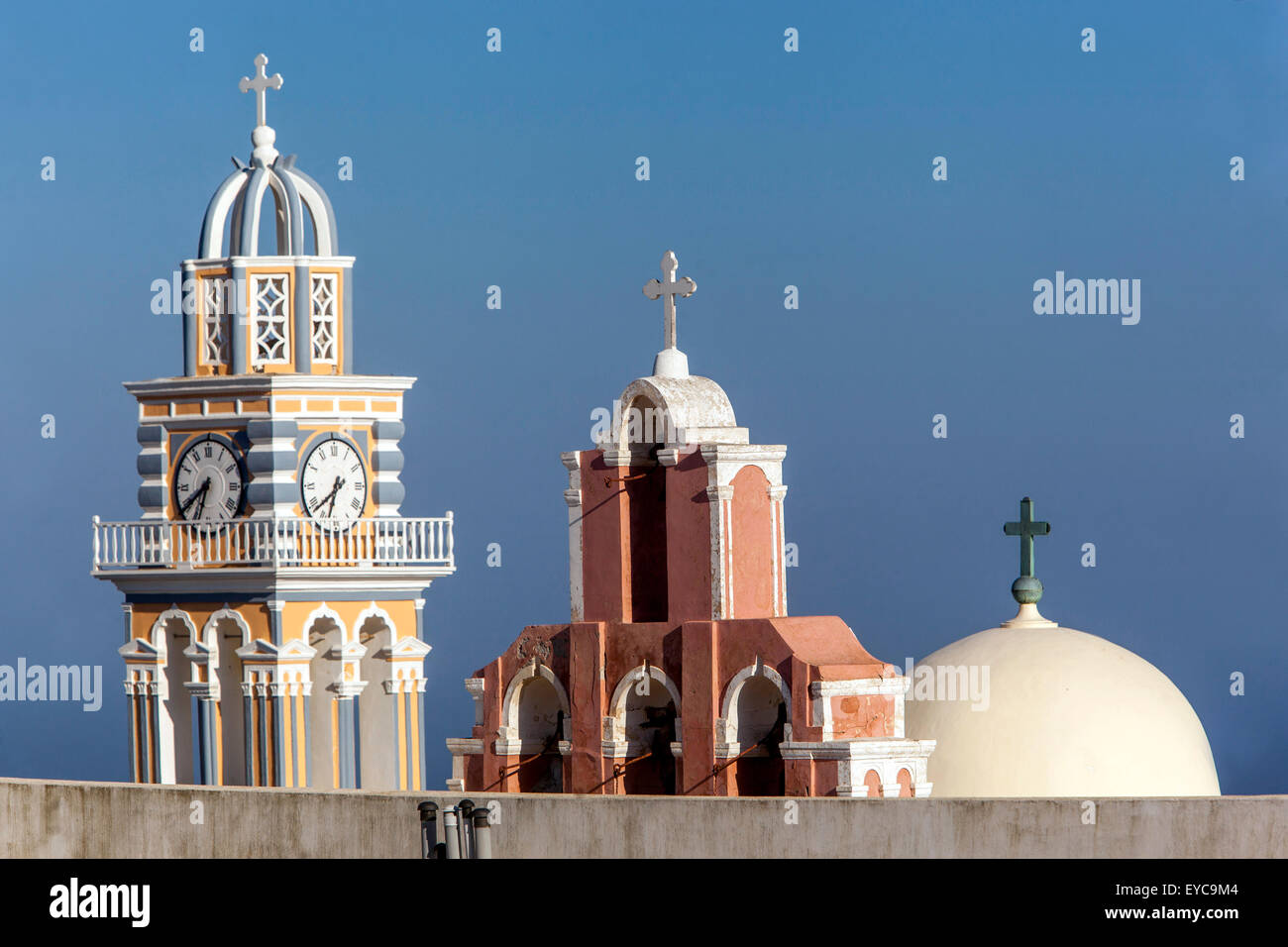Clock tower of St. John the Baptist Cathedral with bells and dome in ...