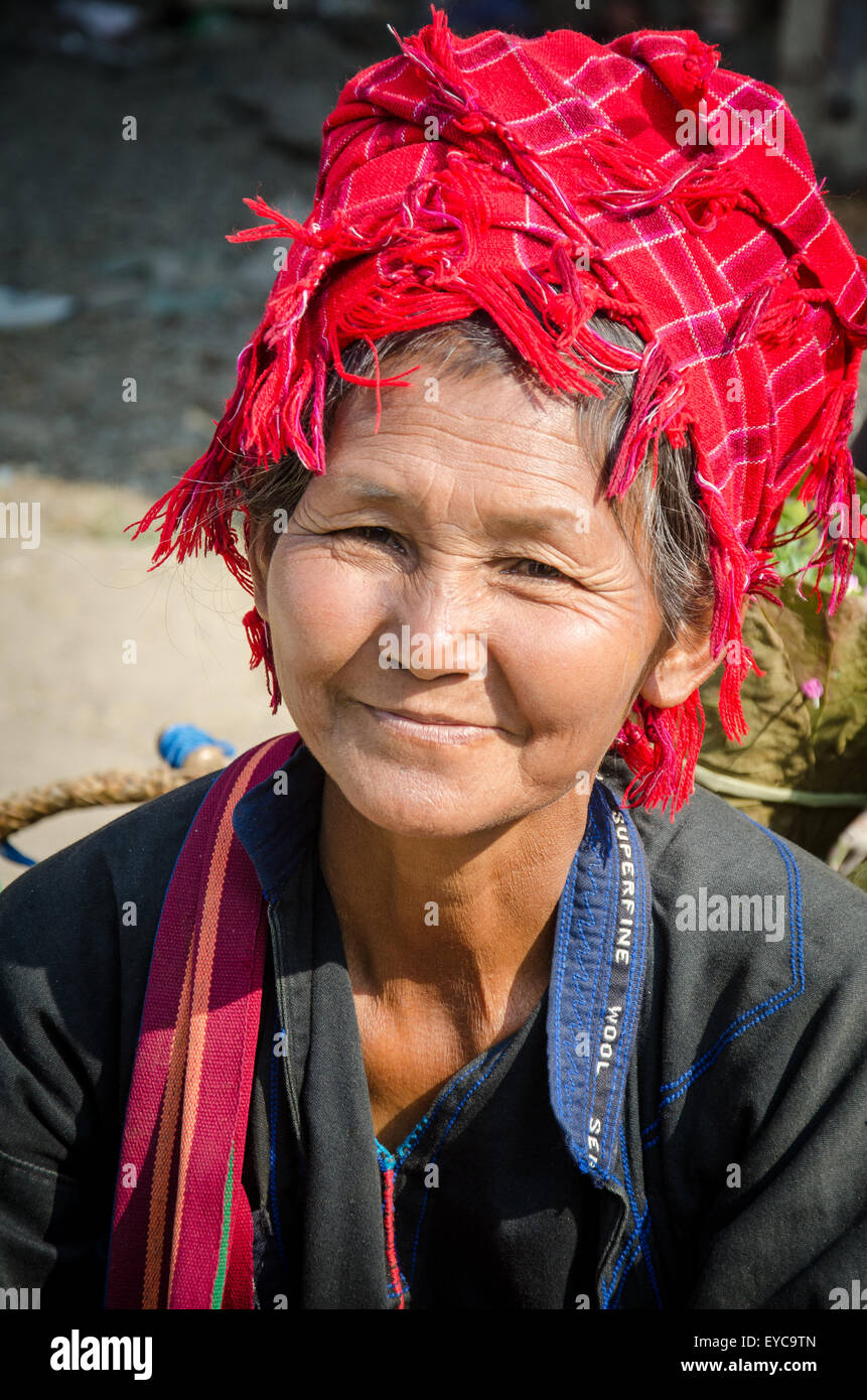 Smiling Shan Lady at Market, Lake Inle, Myanmar Stock Photo