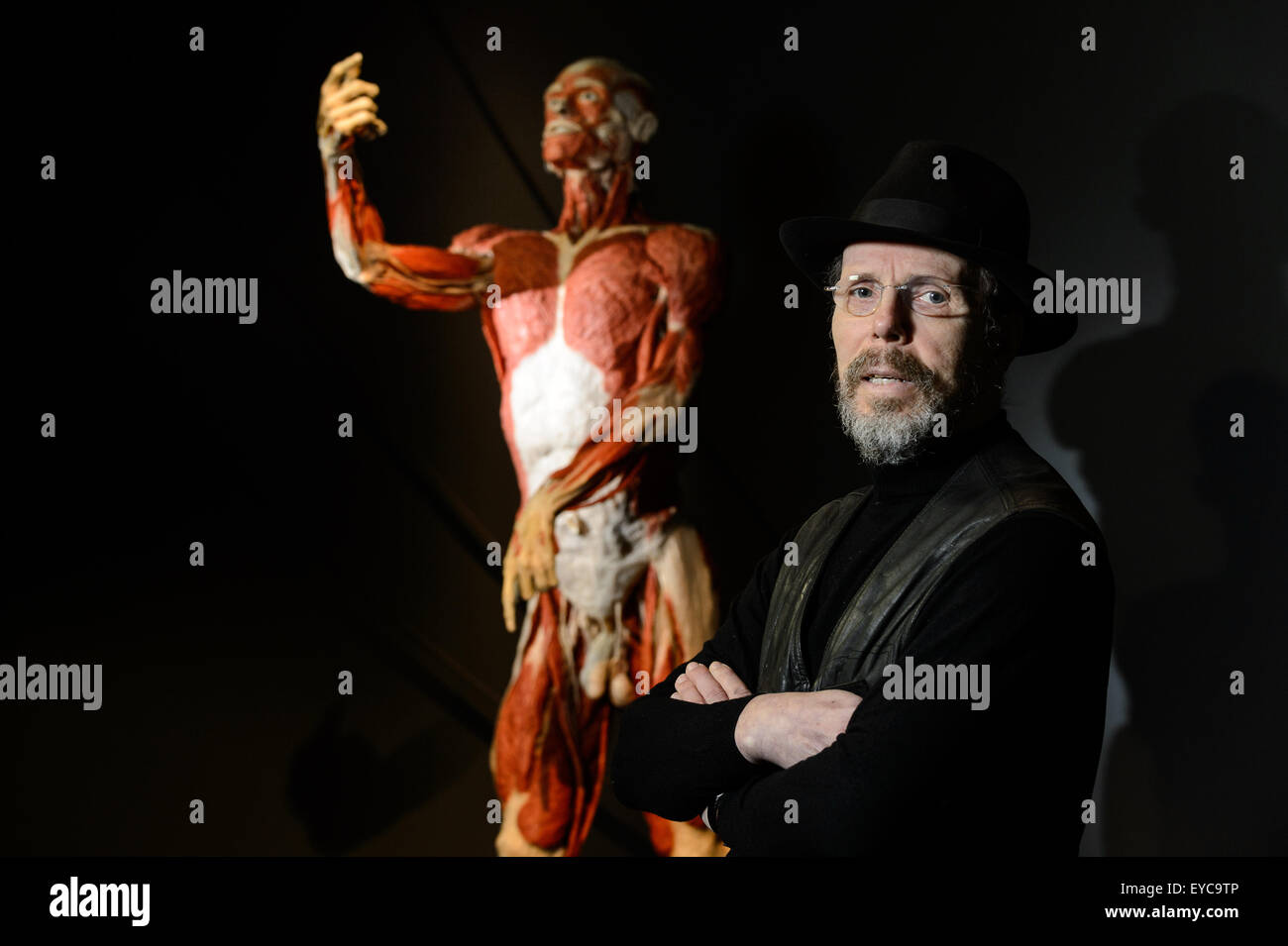 Berlin, Germany, Gunther von Hagens, plastinator, before Plastinat Autopsy Body Stock Photo