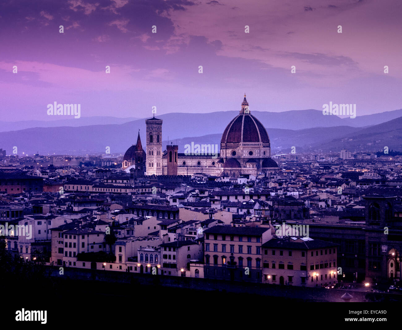 South façade of Florence Cathedral at sunset. Florence, Italy. Stock Photo