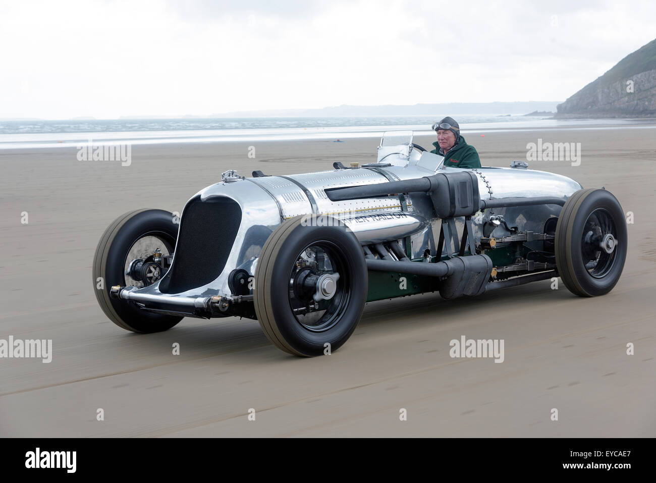1933 Napier Railton at Pendine Sands in Wales, July 2015. Stock Photo
