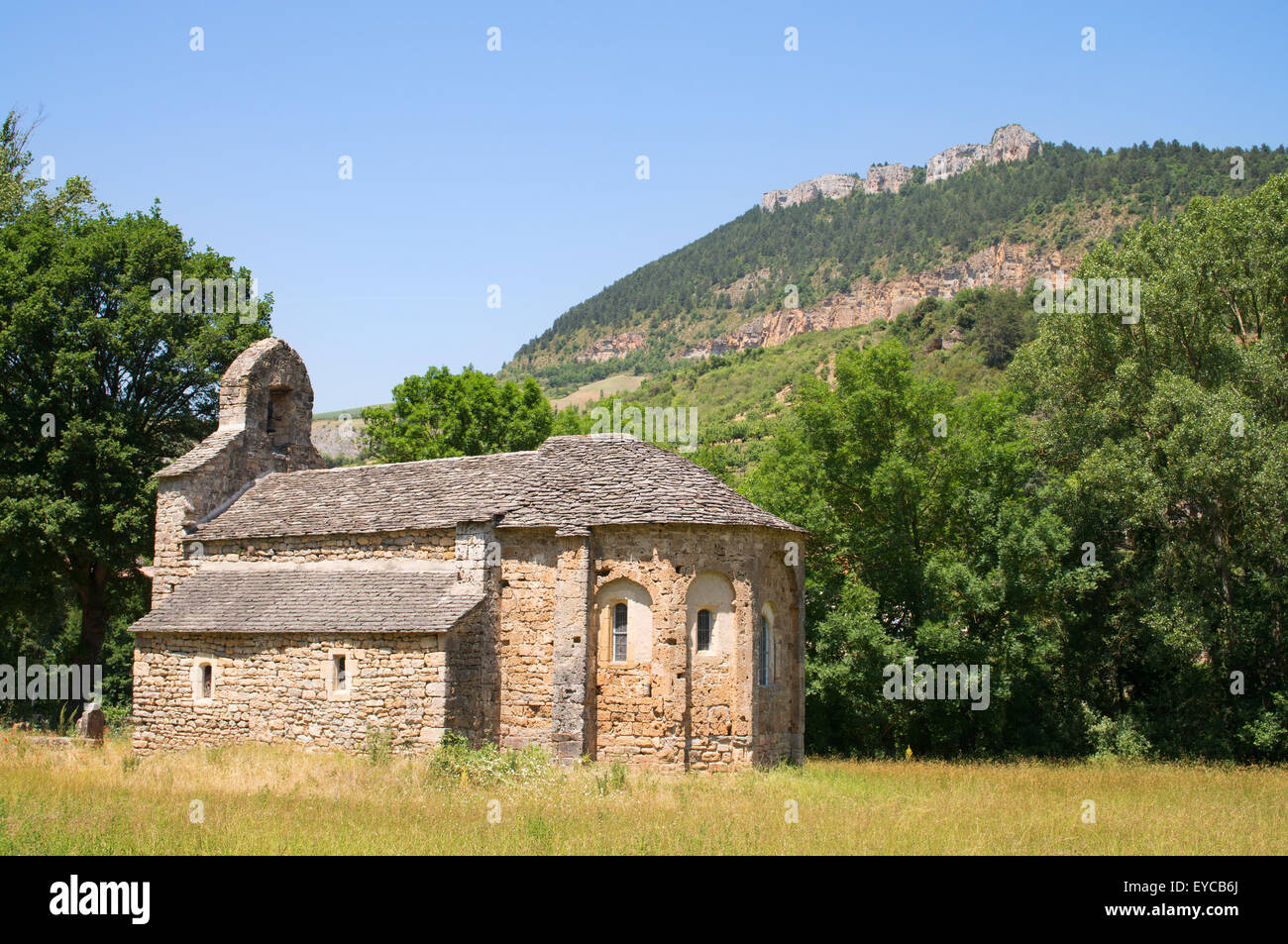10th century  church or Église of Saint-Martin de Pinet, PInet, l'Aveyron, Midi-Pyrénées, France, Europe Stock Photo