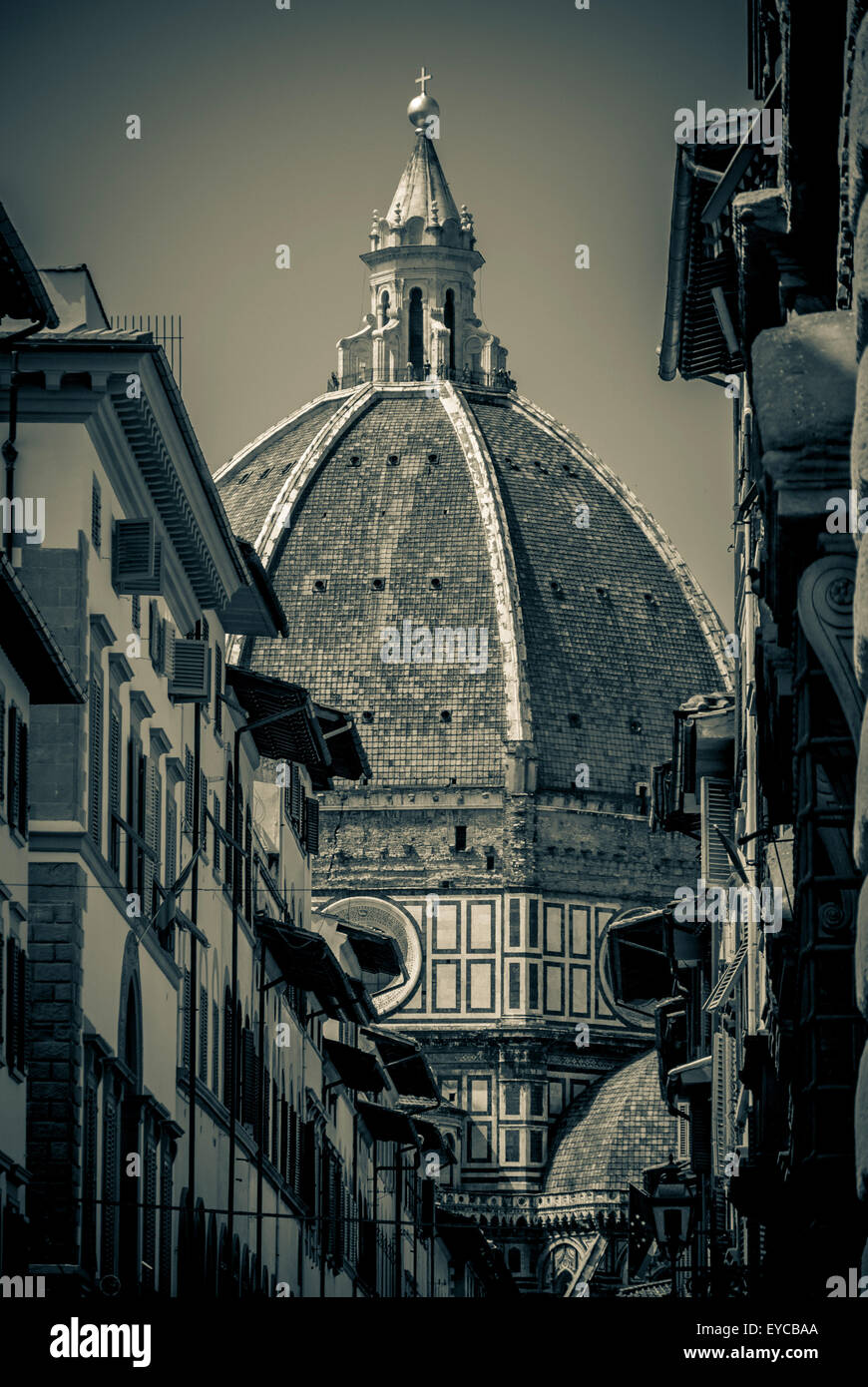 Florence Cathedral or Duomo with dome designed by Filippo Brunelleschi.  Florence, Italy. Stock Photo