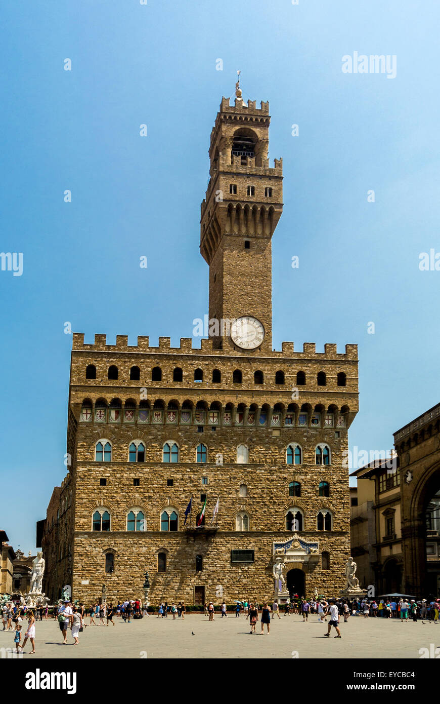Palazzo Vecchio overlooking  Piazza della Signoria. Florence. Italy. Stock Photo