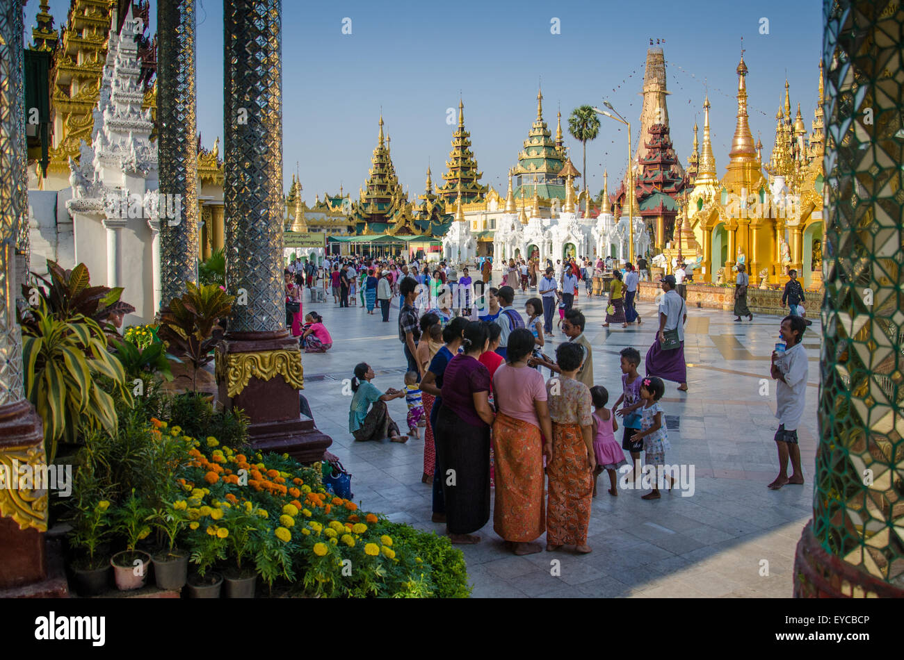 People at Shwedagon Pagoda, Yangon, Myanmar Stock Photo