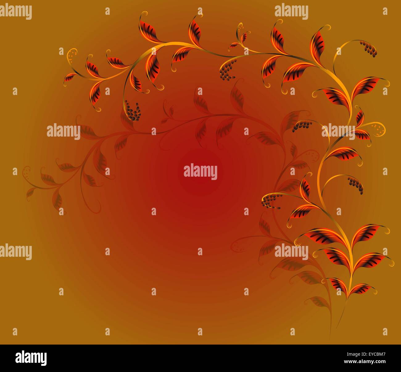 Pattern in the form of branches with red flowers. EPS10 vector ...