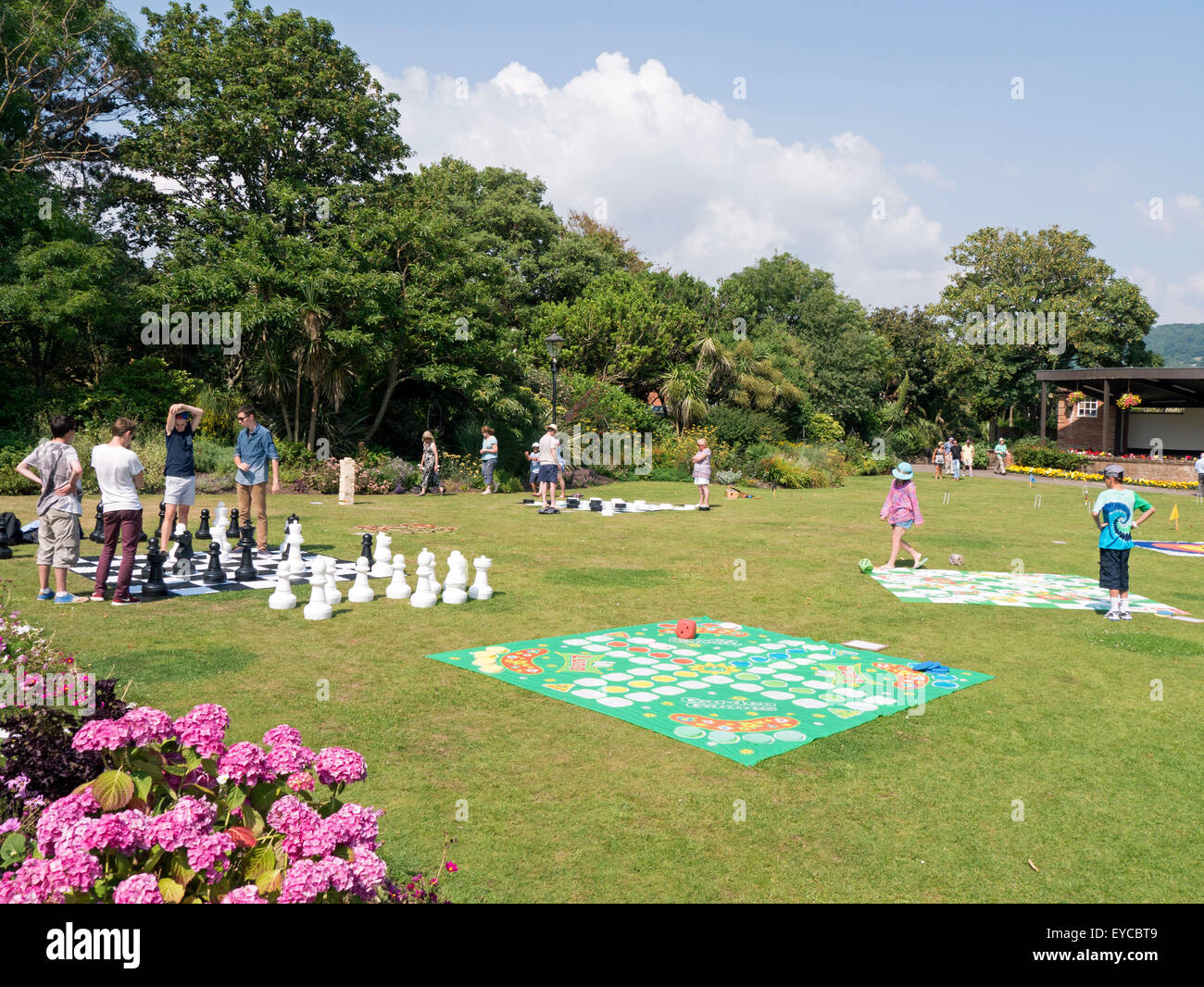 People playing giant 'board' games outdoors at Connaught gardens