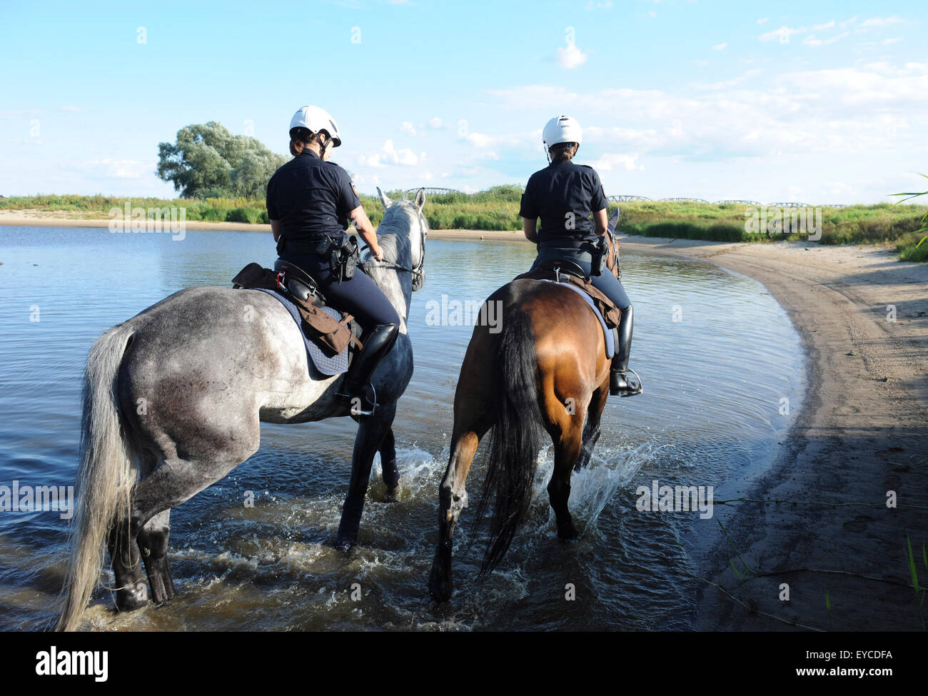 Dannenberg, Germany, Lower Saxony, police officers in the biosphere reserve Elbe Valley Stock Photo