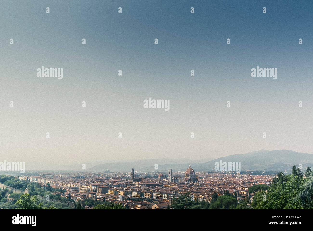 Florence Cathedral or Duomo with dome designed by Filippo Brunelleschi. Florence, Italy. Stock Photo