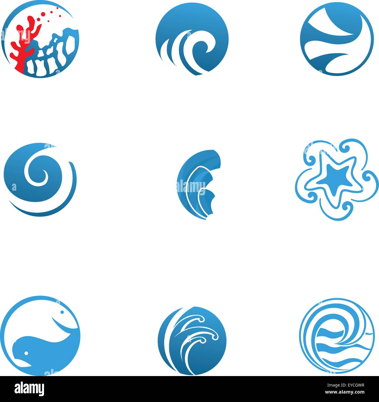 Blue Sea Icons Set Marine abstract icons for travel and seafood ...