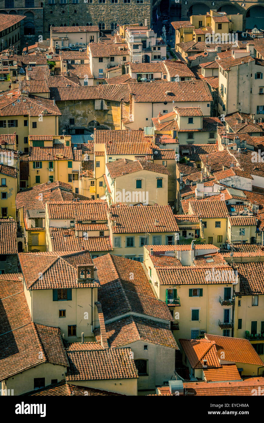 Aerial view of the terracotta rooftops of traditional Florantine buildings. Florence, Italy. Stock Photo