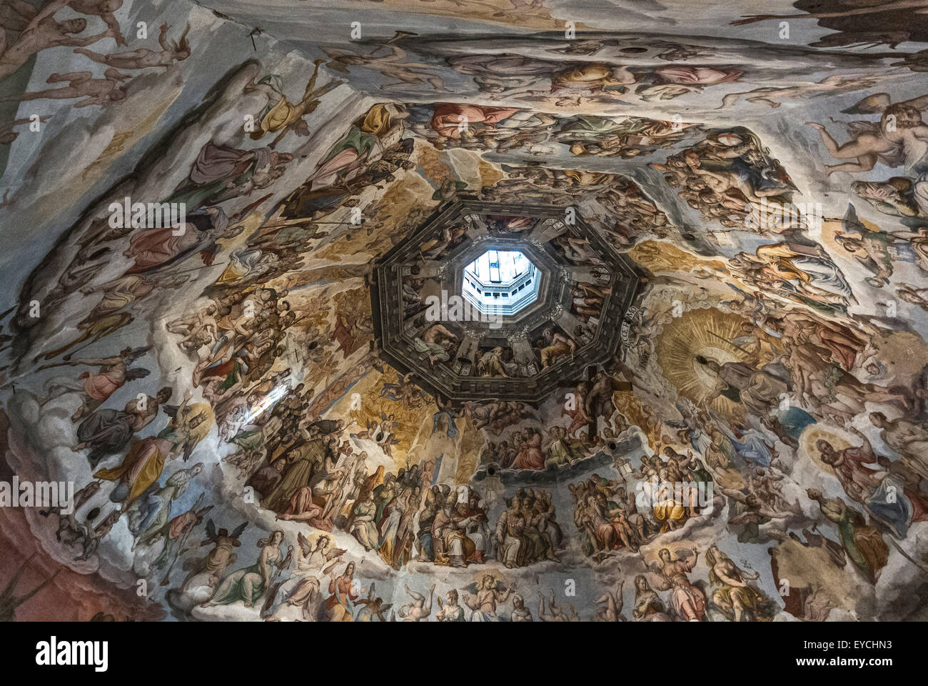 Interior of Florence Cathedral Brunelleschi dome. Painted by Giorgio Vasari and Federico Zuccari. Florence, Italy. Stock Photo