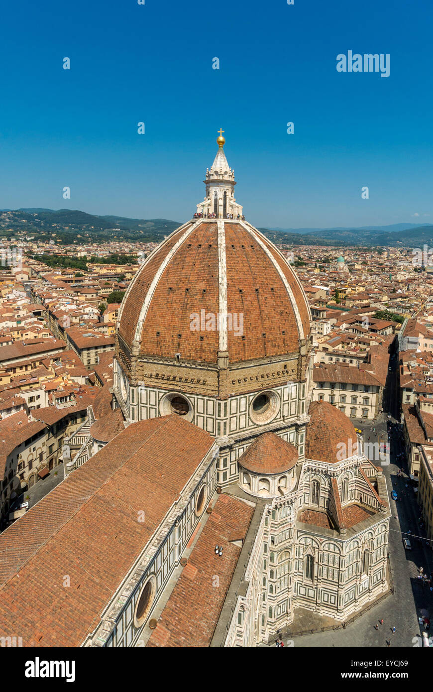 Aerial shot of Florence Cathedral and Duomo dome designed by Filippo ...