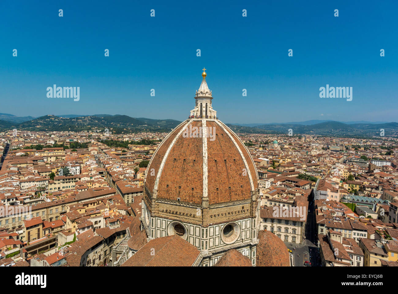 Aerial shot of Florence Cathedral and Duomo dome designed by Filippo ...