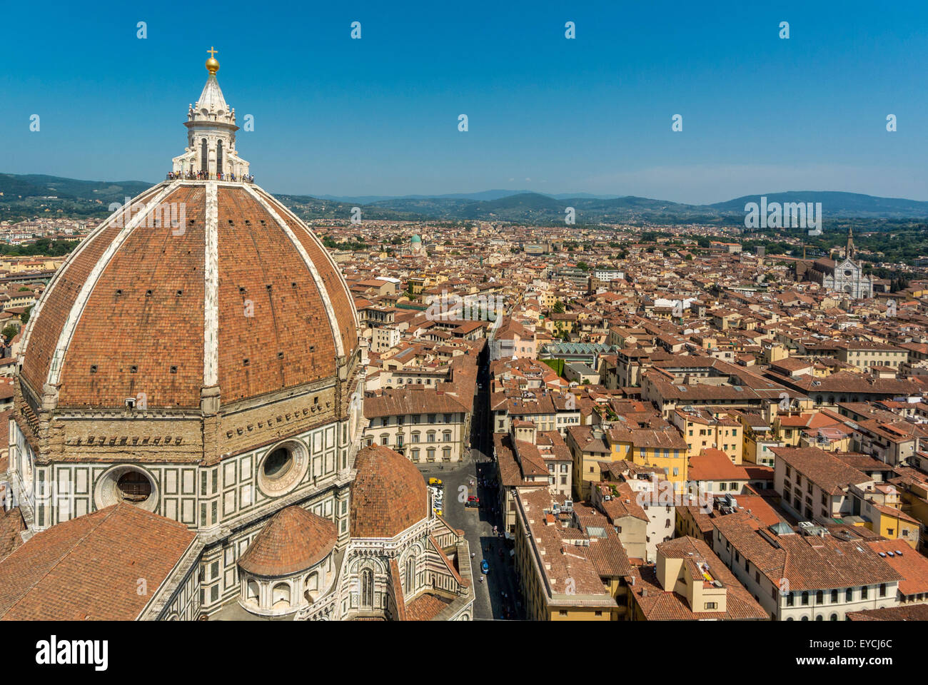 Aerial shot of Florence Cathedral and Duomo dome designed by Filippo ...