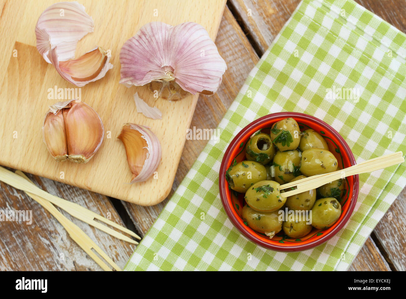Green olives with garlic Stock Photo Alamy