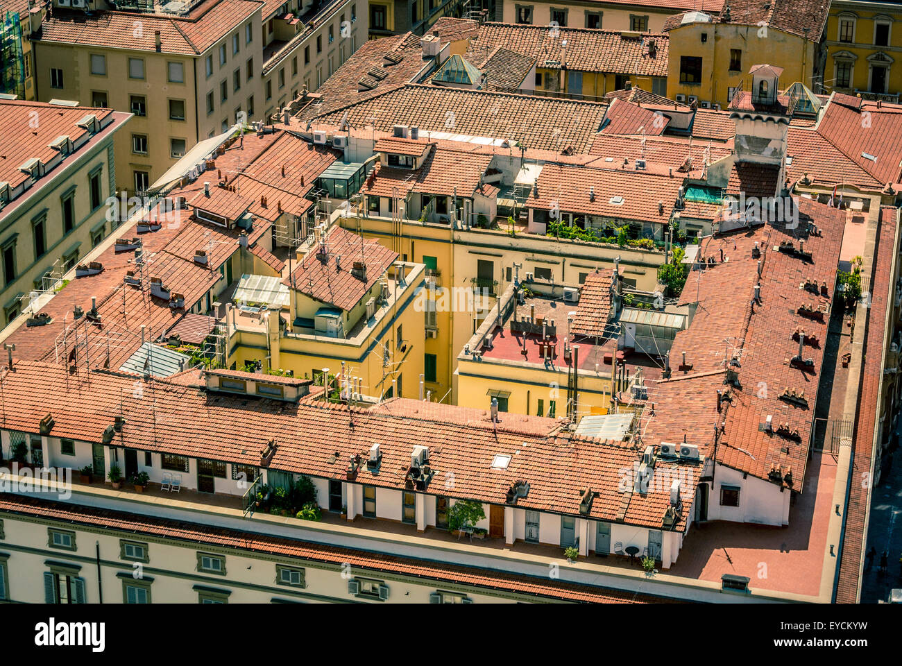 Terracotta rooftops of traditional Florentine buildings. Florence, Italy. Stock Photo