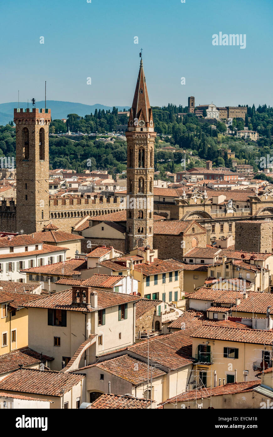 The Bargello National Museum and Badia bell tower. Florence, Italy. Stock Photo