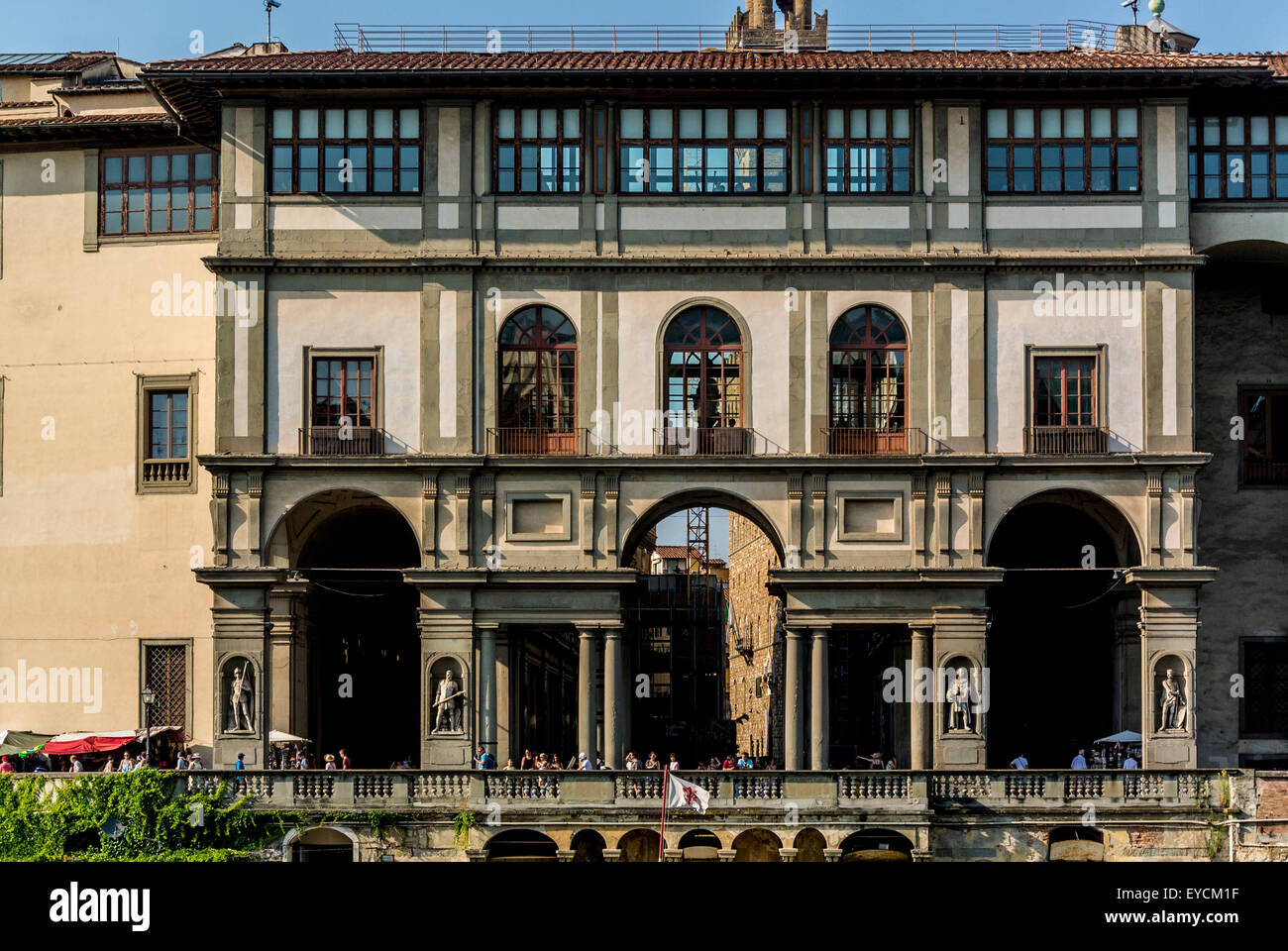Uffizi Gallery seen from the River Arno, Florence, Italy. Stock Photo