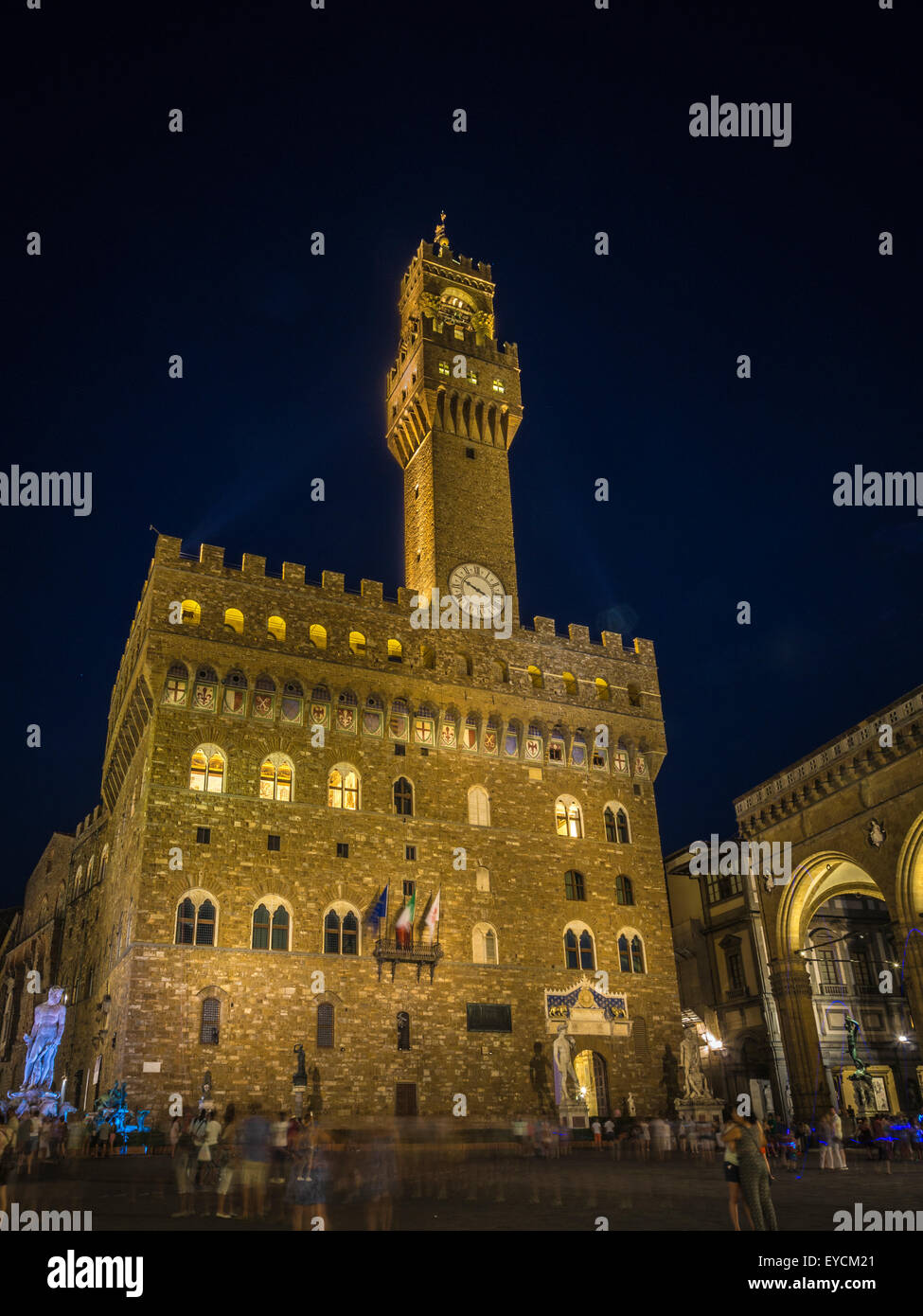 Palazzo Vecchio overlooking  Piazza della Signoria. Florence. Italy. Stock Photo