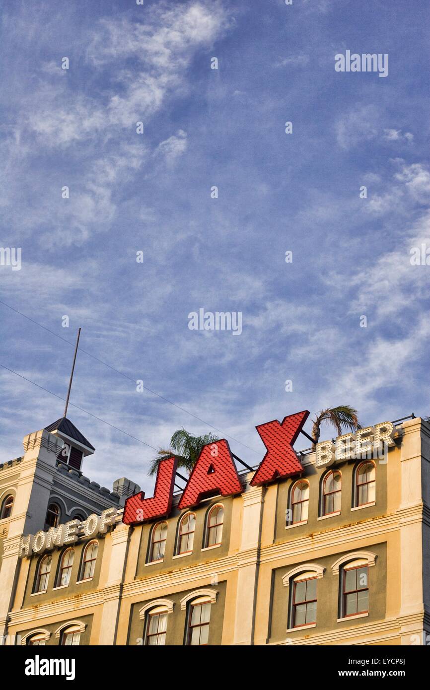 A view of Jax Brewery.  An old Beer brewery in the heart of the French Quarter in New Orleans, Louisiana.  An excellent wedding venue and event center. Stock Photo