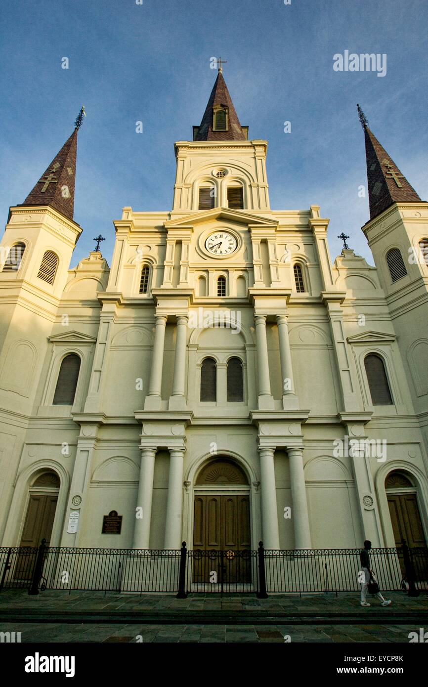 A wide angle view of Saint Louis Cathedral in the French Quarter of New Orleans, Louisiana. Stock Photo
