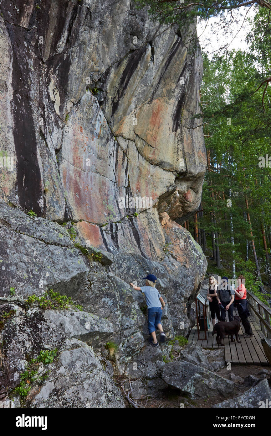 Astuvansalmi rock paintings, Ristiina Finland Stock Photo