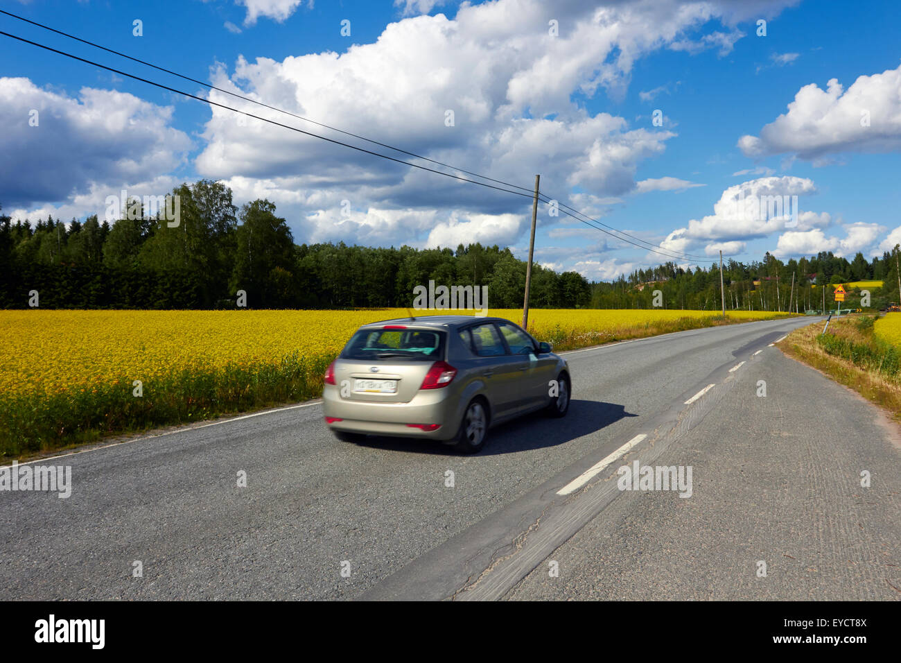 Rural road scene, Ristiina Finland Stock Photo